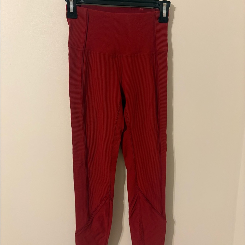 High-Waist Ribbed Red Lululemon Leggings